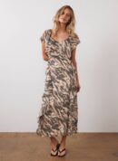 Neutral Print Cape Sleeve Maxi Dress