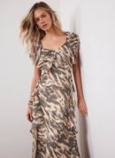 Neutral Print Cape Sleeve Maxi Dress
