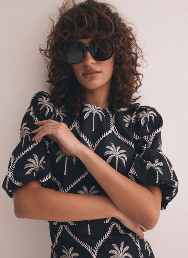 Black Palm Print Midi Dress - Image 6