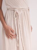Cream Plisse Metallic Midi Dress