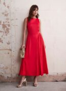 Red Full Skirt Midi Dress