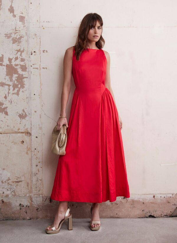 Red Full Skirt Midi Dress - Image 5