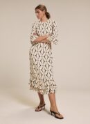 Cream Geometric Print Ruffle Midi Dress