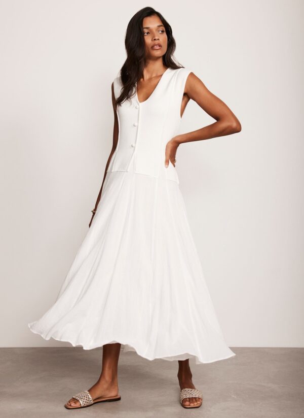 Cream Cotton Blend Waistcoat Knit Dress - Image 2