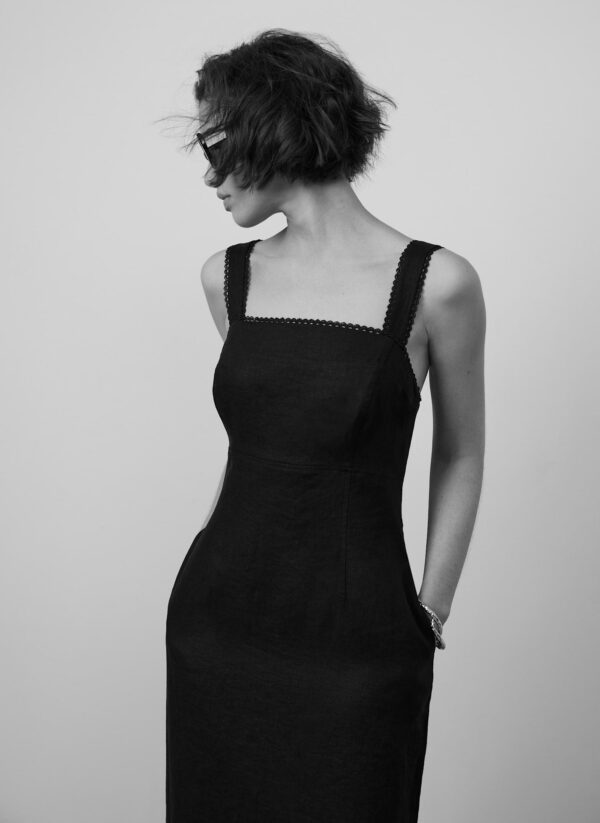 Black Linen Midi Dress - Image 5
