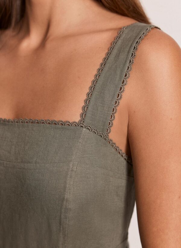 Khaki Linen Midi Dress - Image 4