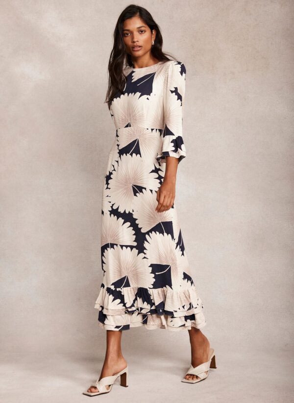 Navy Floral Print Midi Dress - Image 5