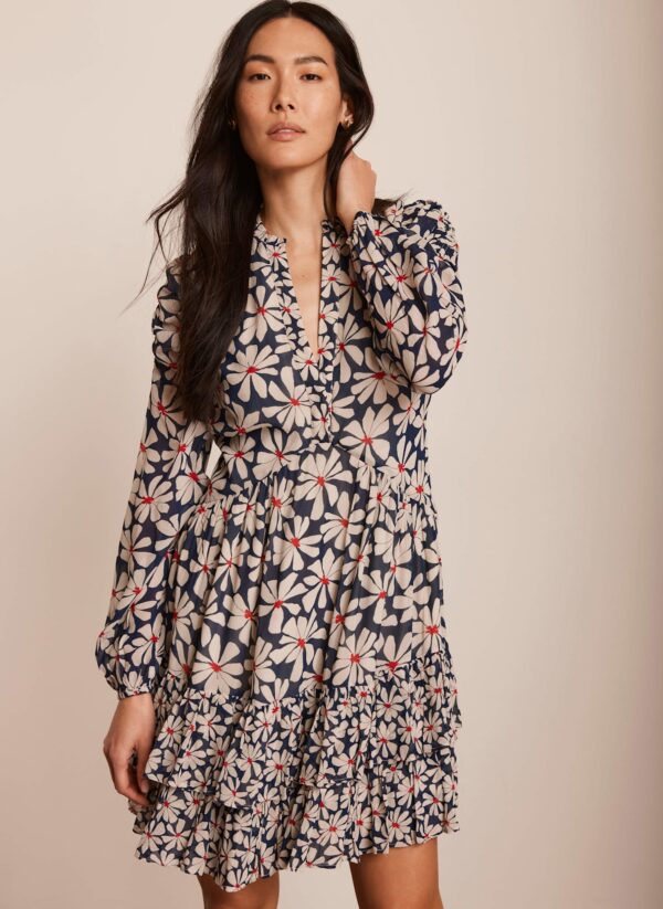 Navy Floral Print Mini Dress - Image 2
