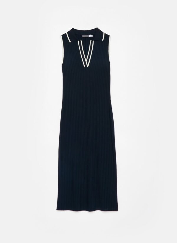 Navy Jersey Sleeveless Polo Midi Dress - Image 7