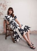 Neutral Palm Print Midi Dress