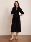Black Puff Sleeve Midi Dress