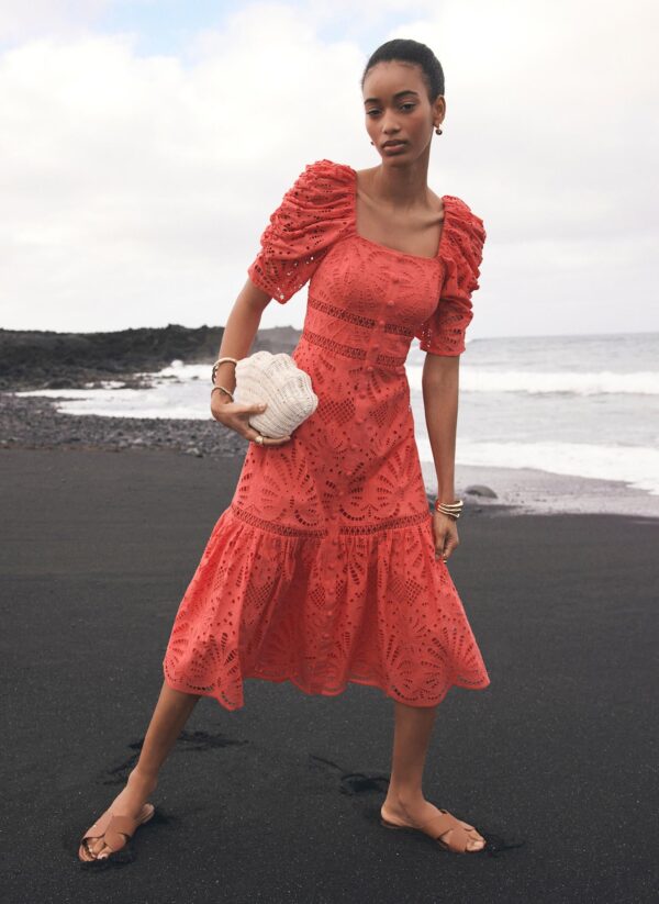 Pink Broderie Midi Dress - Image 6
