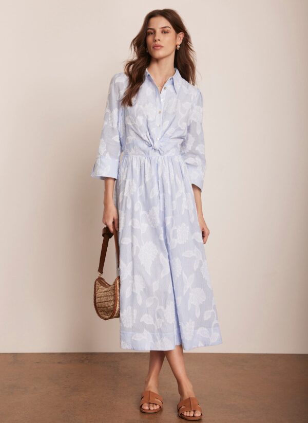 Blue Twist Detail Midi Dress